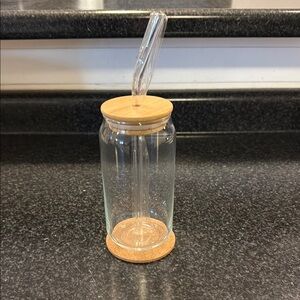 Glass Tumbler with Bamboo Lid and Straw